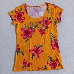 guess ♡ floral sequin tee shirt medium summer tropical y2k
